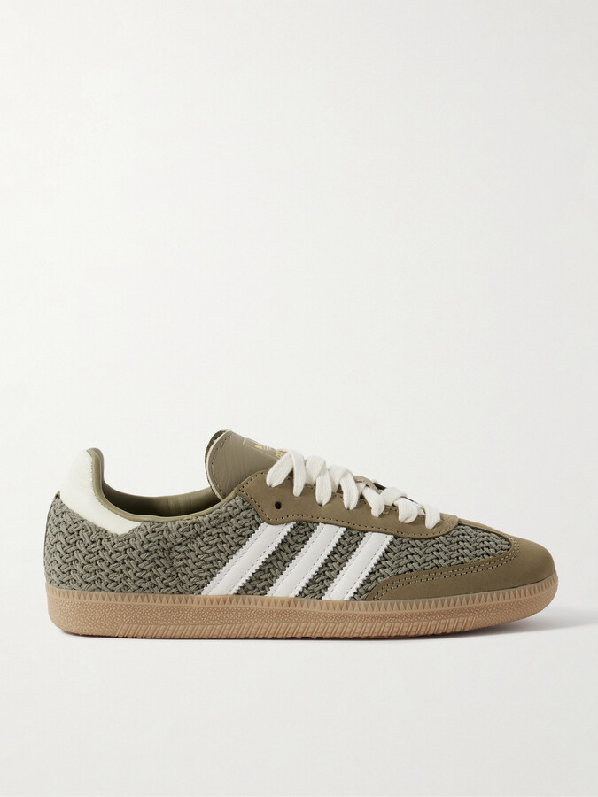 adidas Samba Og Leather And Suede-trimmed Crochet Sneakers - Green