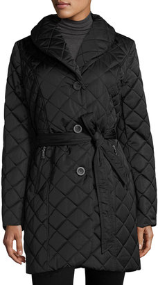 T Tahari Casey Quilted Single-Breasted Coat, Black