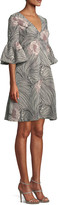 Thumbnail for your product : Aidan Mattox V-Neck Bell-Sleeve Mixed-Media A-Line Cocktail Dress