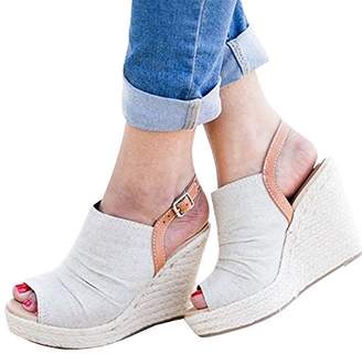 Huiyuzhi Womens Wedge Sandals Ankle Strap Cap Toe Espadrille Wedge Sandal