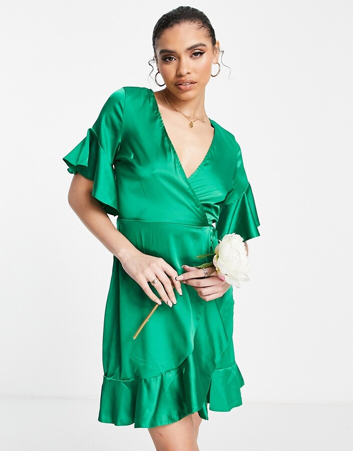 AX Paris wedding guest satin ruffle mini dress in green ShopStyle