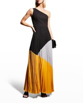 Thumbnail for your product : Aidan by Aidan Mattox One-Shoulder Accordion-Pleated Tricolor Gown