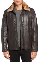 Thumbnail for your product : Andrew Marc Men's Chatham Genuine Rabbit Fur Trim Leather Coat