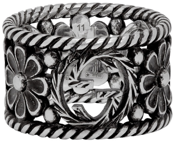 gucci silver interlocking g flower ring