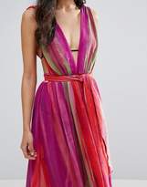 Thumbnail for your product : ASOS DESIGN Beach Plunge Pleated Maxi in Rainbow Print