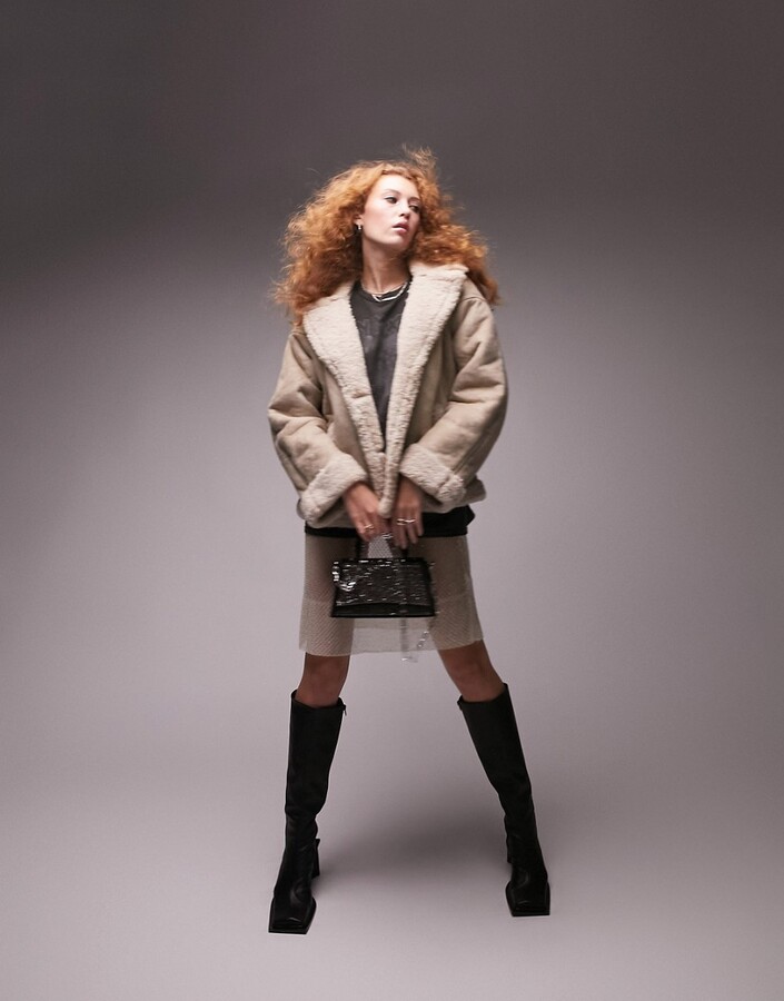 faux shearling car coat in taupe ShopStyle