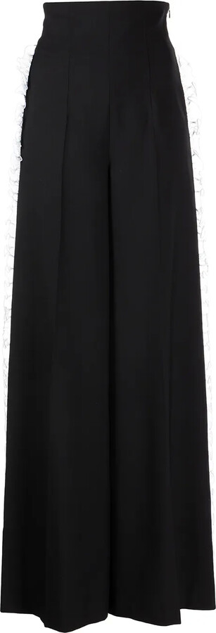Rochas Ruffle Wide-Leg Tailored Trousers