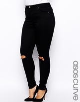 Thumbnail for your product : ASOS Curve CURVE Ridley Skinny Jean With Busted Knee In Black - Black
