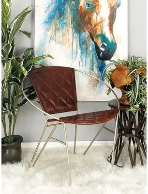Union Rustic Verdi 30" Wide Genuine Leather Papasan Chair Upholstery Color: Brown Genuine Leather