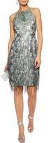 Thumbnail for your product : Badgley Mischka Fringed Bead-Embellished Brocade Dress