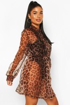 Thumbnail for your product : boohoo Petite Leopard Print Organza Shirt Dress