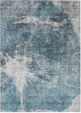 HomeRoots 9' X 12' Teal Blue Navy Blue And Gray Abstract Washable Indoor Outdoor Area Rug