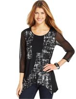 Thumbnail for your product : Style&Co. Petite Sheer-Sleeve Patchwork Top
