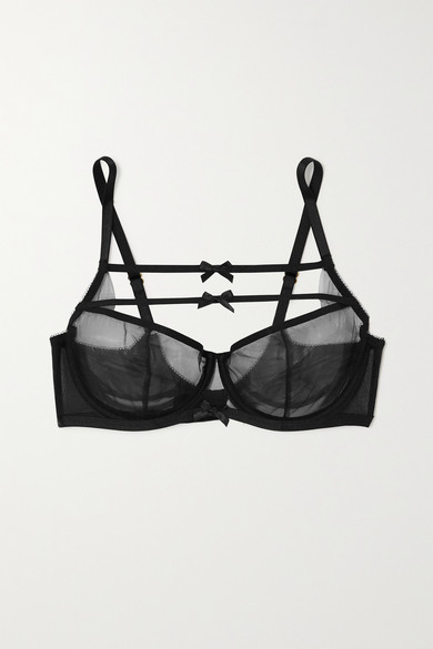 Agent Provocateur Ulrika Bow-embellished Tulle Underwired Bra - Black ...