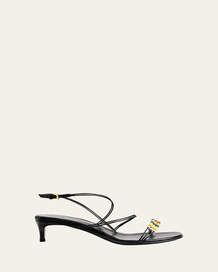 KHAITE Beaded Leather Kitten-Heel Sandals