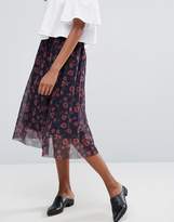 Thumbnail for your product : Pieces Hesha Floral Mesh Midi Skirt