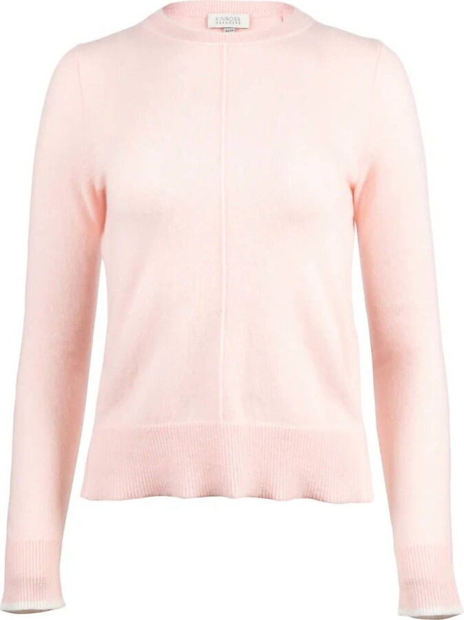 Kinross Women's Cashmere Tipped Crew Neck Sweater In Blush/ivory