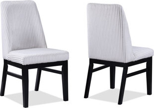 2Pc Contemporary Upholstered Side Chair Textured Fabric Upholstered High Back Cushioned Seat Wooden Dining Room Home Furniture