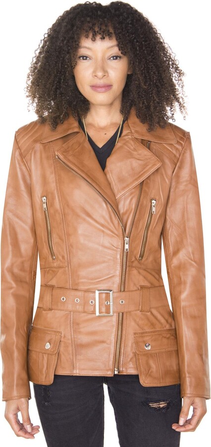 Infinity Leather Womens Long Leather Biker Jacket-Quito