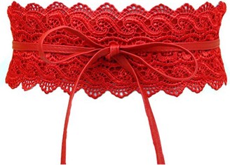 BeltKings Women's Lace Belt Bow Tie Wrap Faux Leather Boho Band Corset Waist Belt for Dresses Red