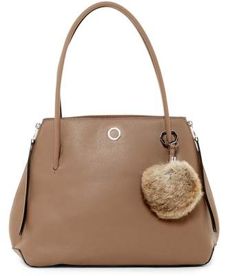 Louise et Cie Elin Leather Tote with Genuine Rabbit Fur Pompom
