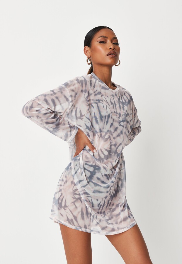 Missguided Lilac Tie Dye Mesh Oversized Long Sleeve T Shirt Dress Shopstyle