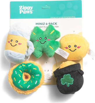 TJMAXX 6Pk Miniz Lucky Charms Squeaker Pet Toys, Polyester