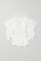 Thumbnail for your product : REJINA PYO Mia Linen And Cotton-blend Wrap Top