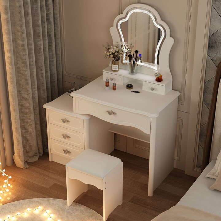 FAMAPY Vanity Set Makeup Vanity Dressing Table with Lighted Mirror and