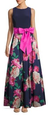 Eliza J Jewelneck Floral-Print Sleeveless Gown