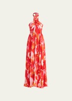 Thumbnail for your product : Halston Jill Pleated Cutout Chiffon Halter Gown
