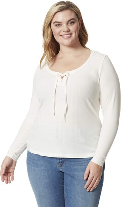 Jessica Simpson Women's Plus Size Pipppa Scoop Neck Lace Up Top