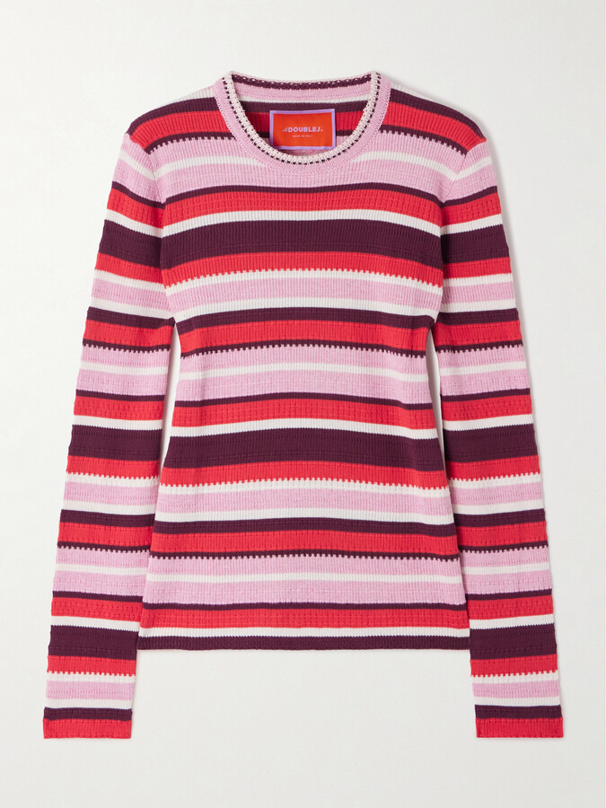 La DoubleJ Striped Ribbed Cotton And Cashmere-blend Sweater - Red