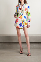 Thumbnail for your product : Off-White Belted Floral-print Cotton-poplin Mini Shirt Dress - Sand