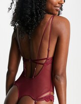 Thumbnail for your product : Hunkemoller Brooklyn lace triangle bodysuit with suspender detail in red