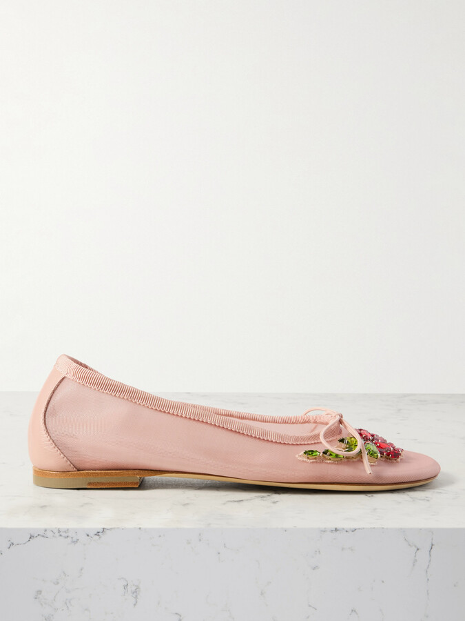 Simone Rocha Crystal-embellished Mesh Ballet Flats - Pink