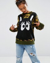 Thumbnail for your product : Mini Cream Crew Neck Sweater In Knitted Camo With Bunny Eyes