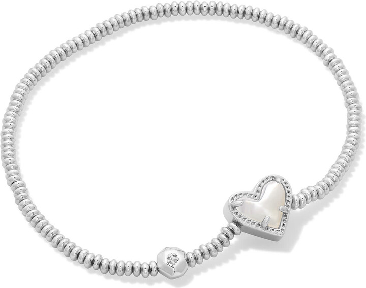 Kendra Scott Ari Heart Silver Stretch Bracelet in Ivory Mother-of-Pearl | Mother Of Pearl/Metal Rhodium