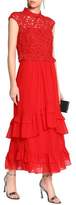 Thumbnail for your product : Mikael Aghal Layered Crochet And Ruffled Chiffon Maxi Dress
