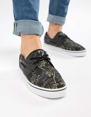ASOS DESIGN Boat Shoes In Black Floral Vacation Print