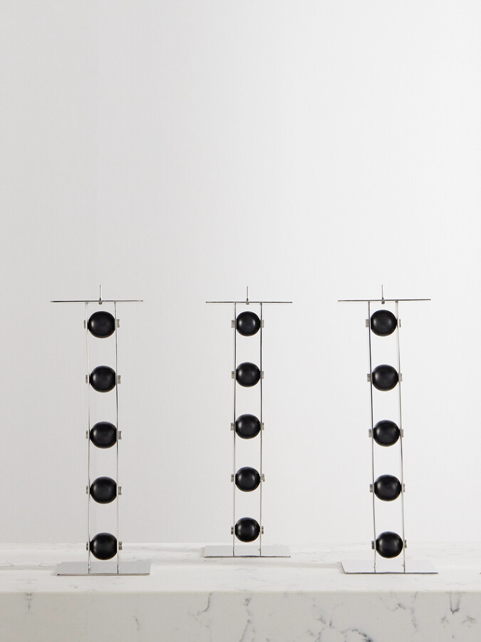 Fourth Street - Set Of Three Iron And Steel Candlesticks - Silver