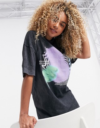 Collusion acid wash short sleeve t shirt dress with graphic print