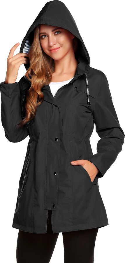 Romanstii Rain Jacket Women Hooded Windbreaker Waterproof Raincoat Zip ...