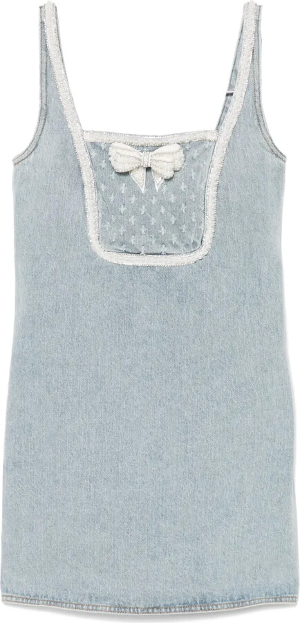 Self-Portrait Bow Denim Mini Dress