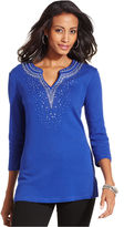 Thumbnail for your product : JM Collection Top, Three-Quarter-Sleeve Studded Tunic