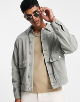 Thumbnail for your product : Topman denim jacket with pockets with khaki