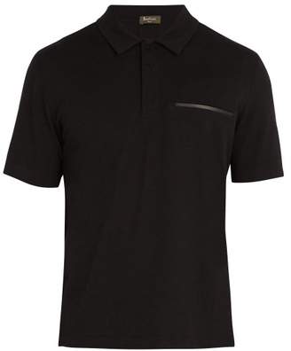 Berluti - Leather Trimmed Cotton Blend Polo Shirt - Mens - Black