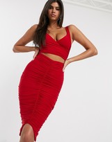 Thumbnail for your product : Club L London ruched front midi skirt in red