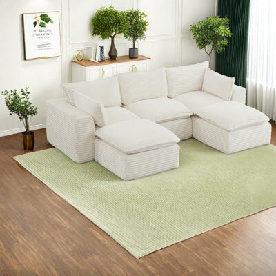 Latitude Run Portable White Corduroy Sectionals Modern Comfort For Living Space