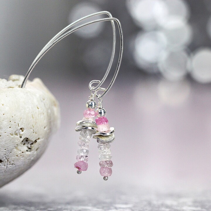 Etsy Pink & White Sapphire Earrings - Dainty Silver Precious Stone Modern Contemporary Fine Jewelry Jewelry Gift For Women
